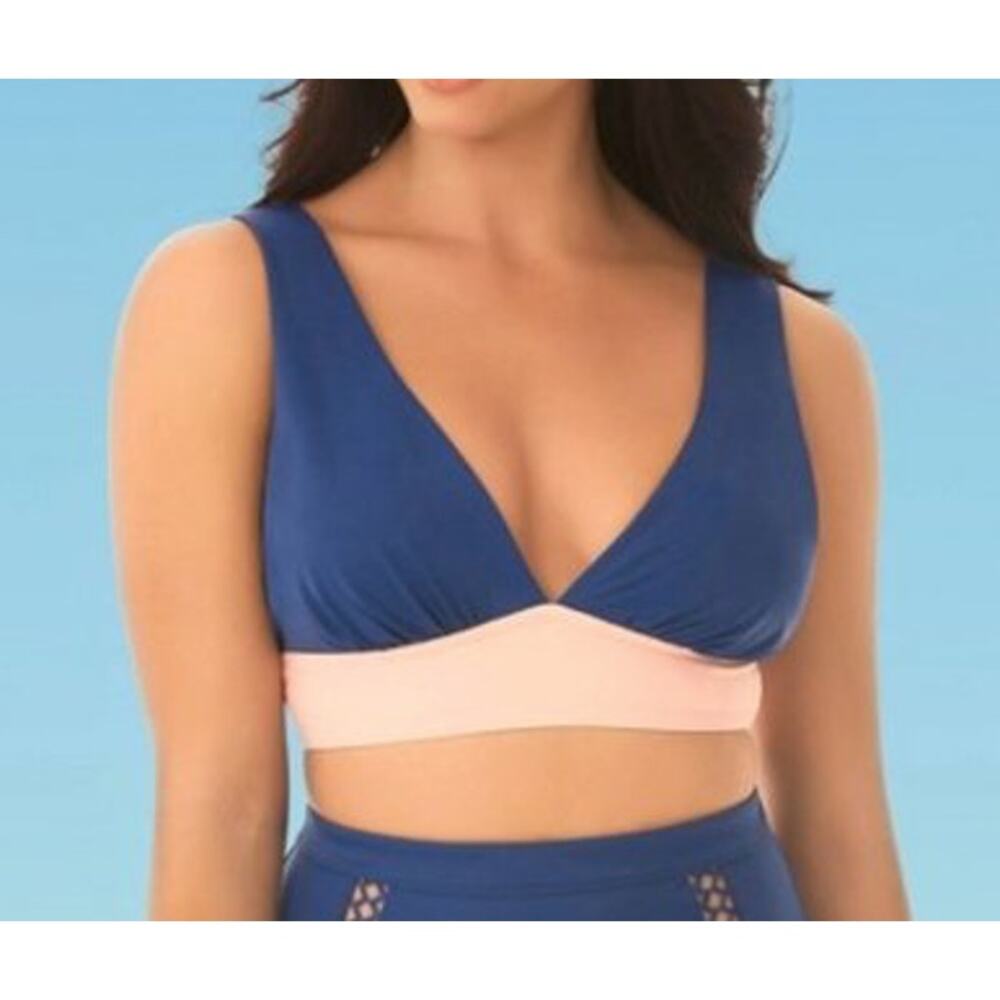 Beach Betty Bikini Top Small Blue Pink Wide‎ Straps Slimming Control Long Line